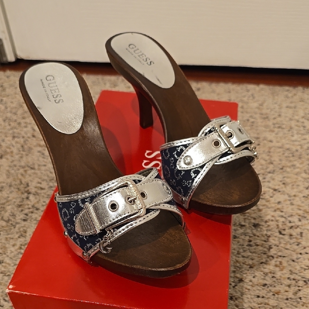 Guess ,Blue and Silver,Heeled. Size 6